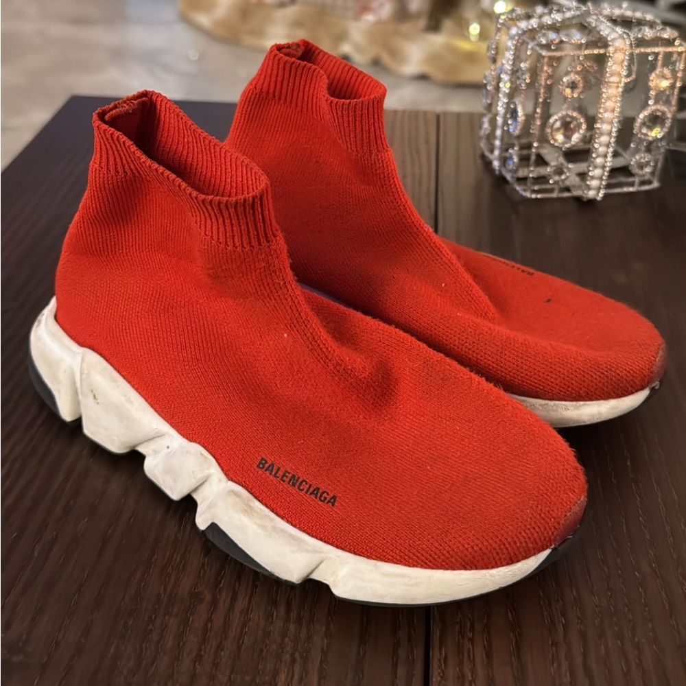 Balenciaga Little Kid's Speed LU Sock Sneakers Red Size 13-1 Kids USED